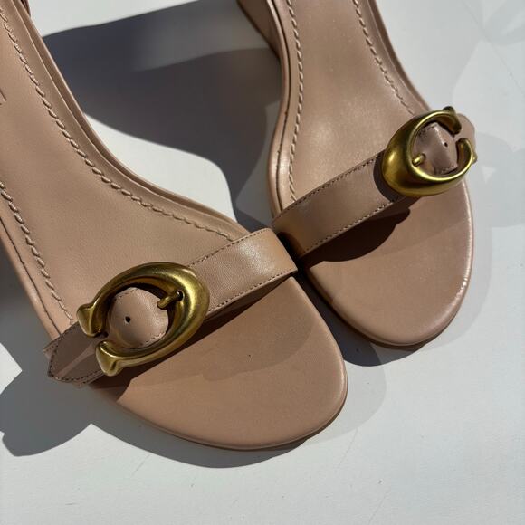 Coach Odetta Nude Leather Wedge Sandal Ankle Wrap 9 - Picture 4 of 11